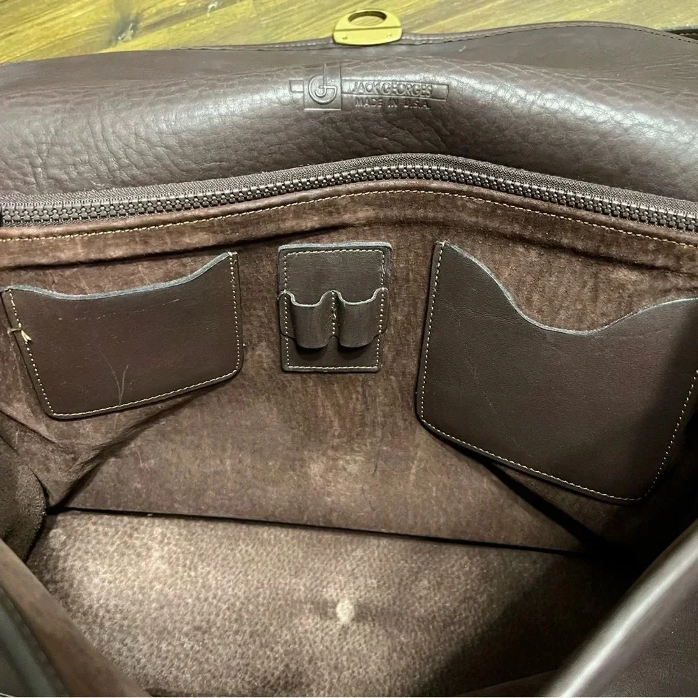 Jack Georges Brown Leather Turn Lock Briefcase Shoulder Bag Messenger